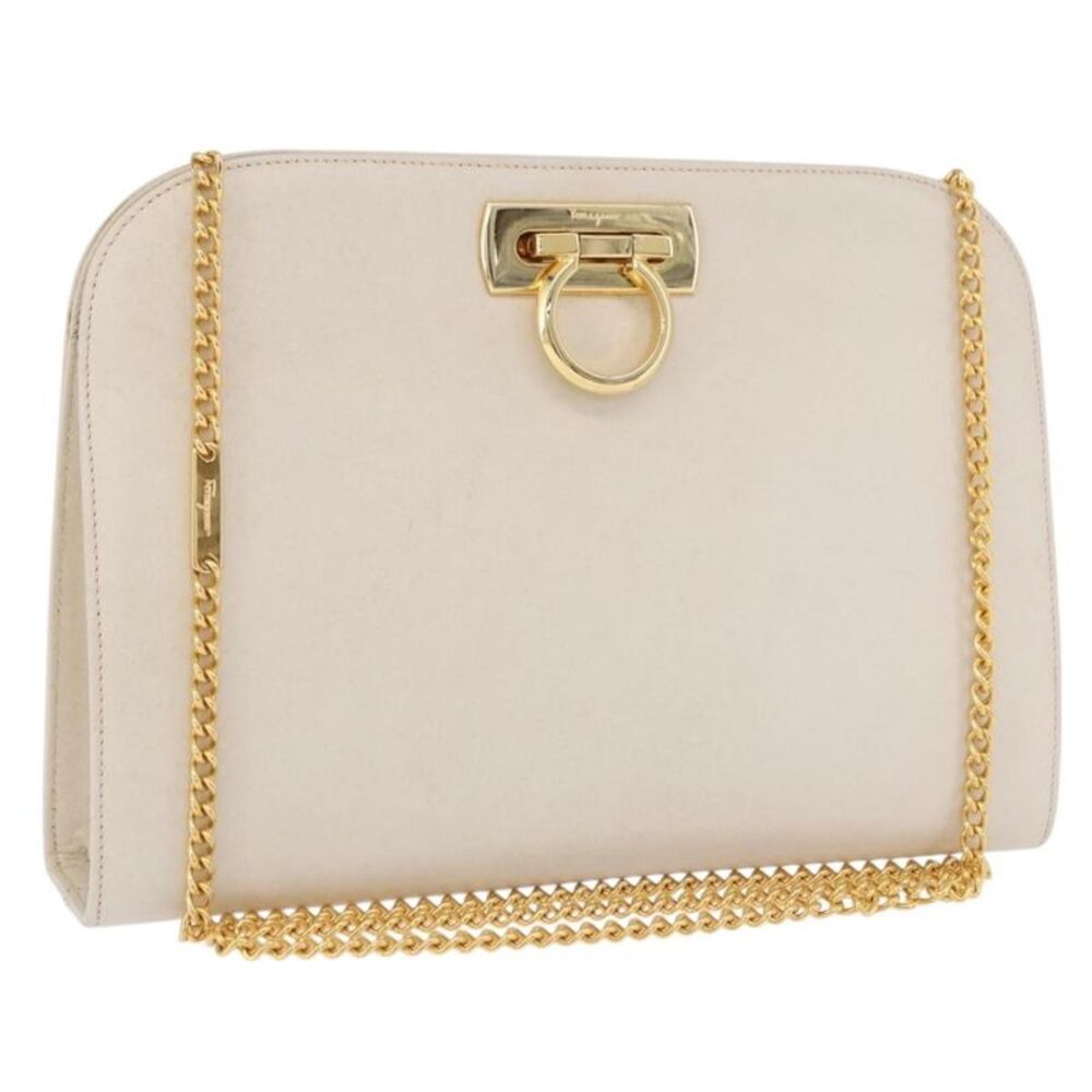Salvatore Ferragamo Vintage Gancini Chain Leather White Leather Shoulder Bag Bag
